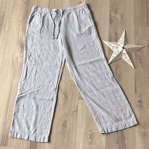 Rafaella Baby Blue Striped Linen Wide Leg Cropped Pants Size Medium
